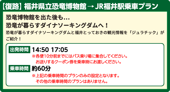 【復路】福井県立恐竜博物館→JR福井駅乗車プラン