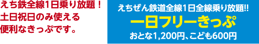 えち鉄全線1日乗り放題！土日祝日のみ使える便利なきっぷです。