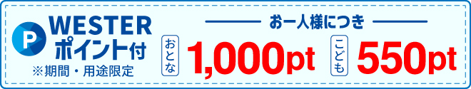 WESTERポイント大人1000ポイントこども500ポイント付き