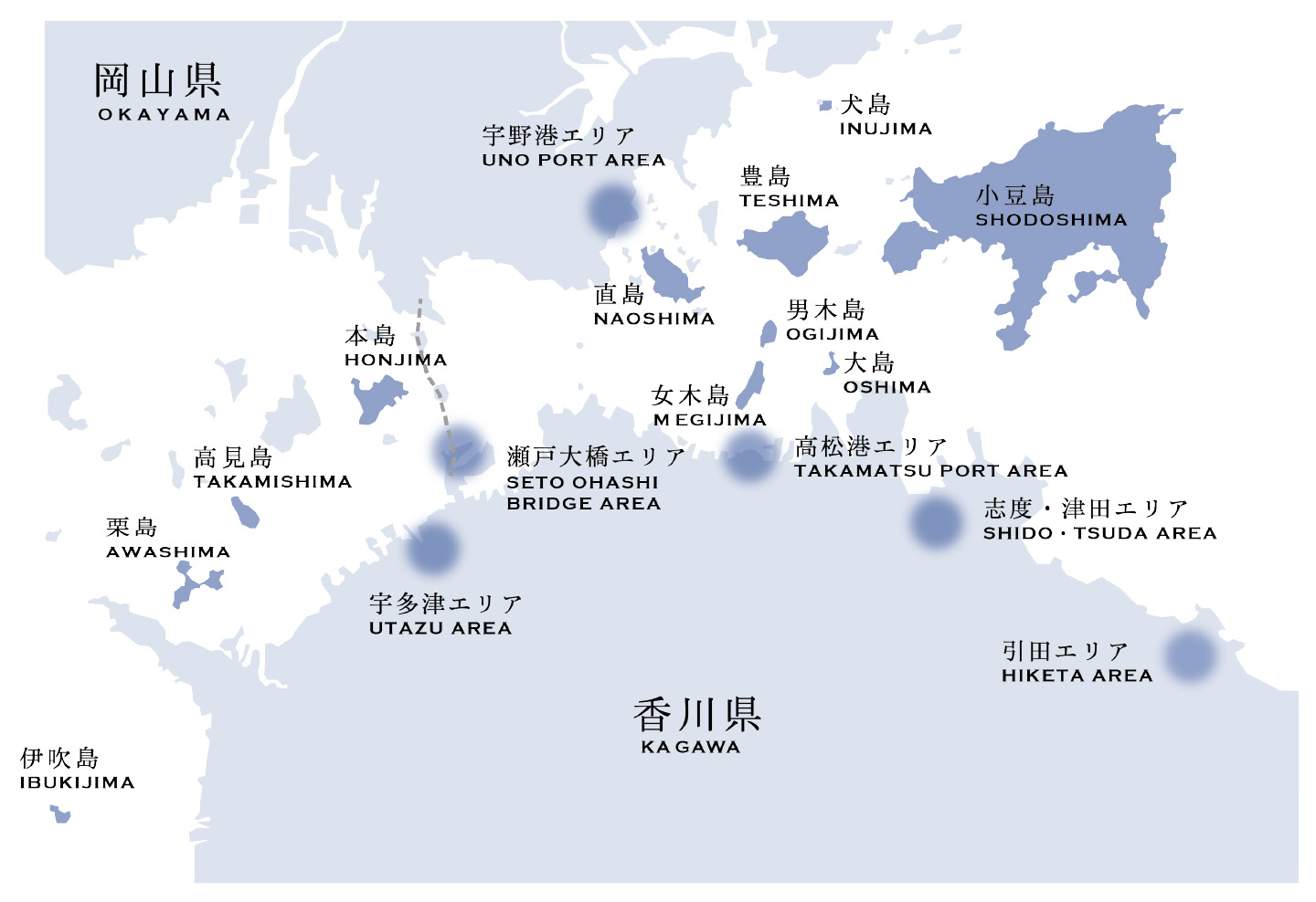海上アクセスと各島・会場マップ