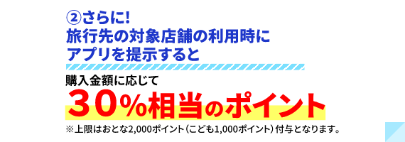 ②さらに! 旅行先の対象店舗の利用時にアプリを提示すると