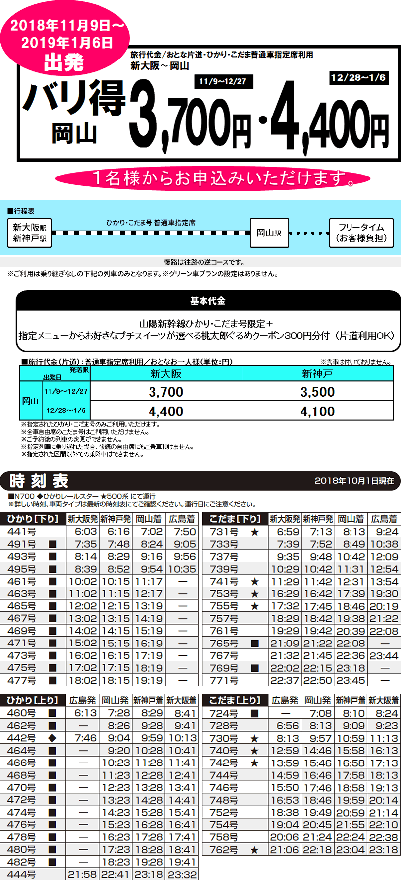 バリ得岡山　新大阪⇔岡山