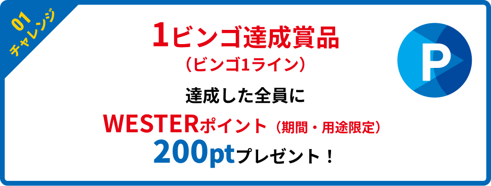 1ビンゴ達成賞品