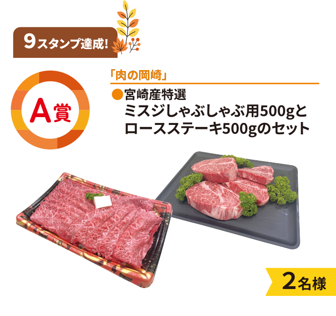 A賞「肉の岡崎」●宮崎産特選 ミスジしゃぶしゃぶ用500gとロースステーキ500gのセット