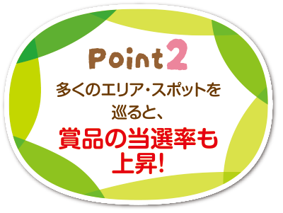 多くのエリア・スポットを巡ると、賞品の当選率も上昇！