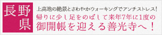 長野県：帰りに少し足をのばして来年7年に1度の御開帳を迎える善光寺へ！