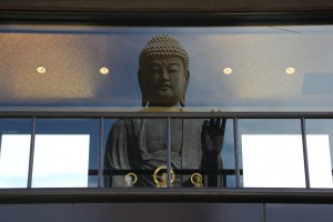 窓に映った大仏