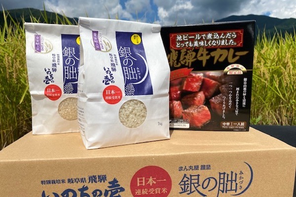 日本一受賞米 銀の朏×２個＆飛騨牛カレー