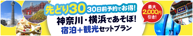 先どり30 30日前予約でお得!神奈川・横浜であそぼ!宿泊+観光セットプラン 最大2,000円引き!