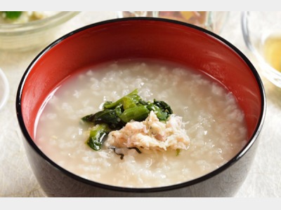 「あきたこまち」河豚の朝粥　朝食一例