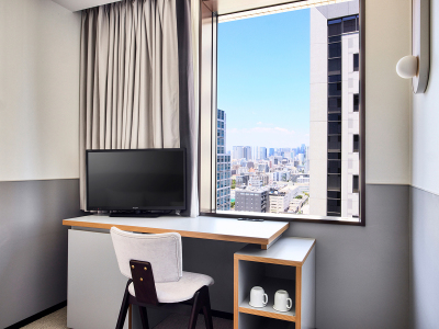 エディションダブル｜ベッド、デスク、テレビがコンパクトに配置されており、ビジネス利用に最適です。