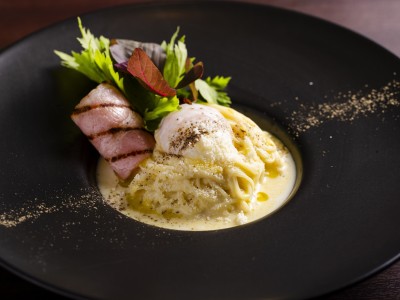 【朝食】おらが町コラボメニュー「栗原豆腐店」の冷製豆乳カルボナーラ
