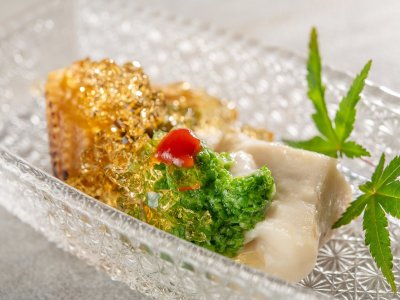 【季節の会席】春（2026年3月～5月）先附 季節の野菜 焼き煮浸し 蕎麦豆腐 おくらとろろ 旨出汁ゼリー