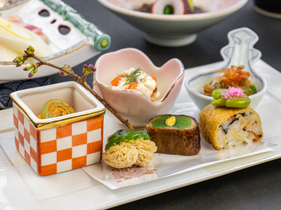 2024年3月・4月の一例【旬菜】貝柱とこごみ雲丹和え・筍サーモンチーズ・小袖稲荷・牛肉蓬麩巻・他♪