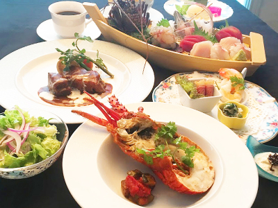 伊勢海老付きのコースもあます