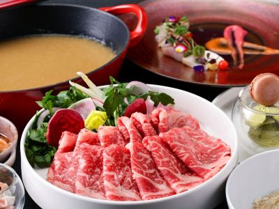 【夕食 コース料理】国産牛リブロースの玉ねぎフォンデュと伊豆半島の新鮮魚介コース