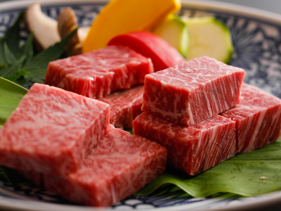 【夕食一例】黒毛和牛フィレ・ロース・ランプ：抹茶塩とわさび塩でお楽しみ下さい！