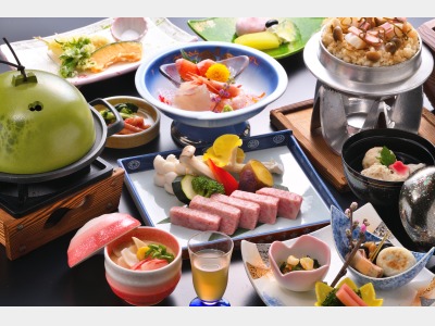 プレミアム牛陶板焼きステーキ付き夕食