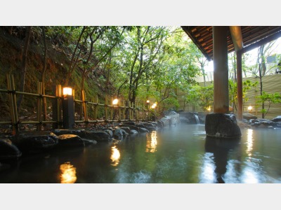 【女性用・露天風呂（花菖蒲）】自然と一体になる心地よさ、女性用の庭園露天風呂イメージ