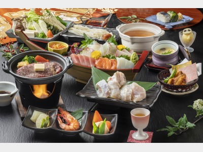 熊野牛陶板焼きとクエすき会席（冬季限定）