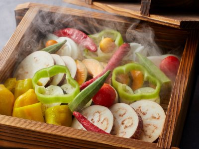 朝食ビュッフェ一例　野菜せいろ蒸し