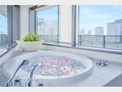 エヴァーホワイトのバスルームは180度以上の展望