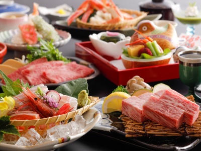 鳥取和牛ステーキ付き会席　一例