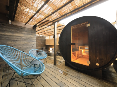 【サウナ・露天風呂付和室ツイン】外気浴もお楽しみいただけます（一例）