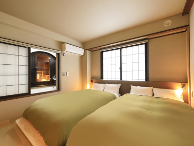 【サウナ・露天風呂付和室ツイン】ウッドデッキにプライベートサウナを設置（一例）