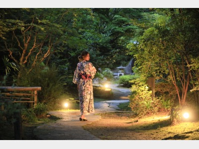 日本庭園は夜になるとライトアップされ、幻想的な雰囲気に。