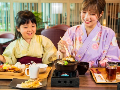 朝食　七輪　家族