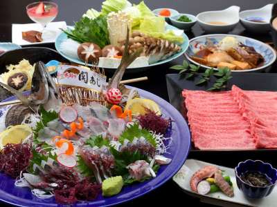 特選プラン２【しゃぶ鍋プラン】の料理内容（２連泊のお客様にお出しする裏メニュー）写真はお２人様分