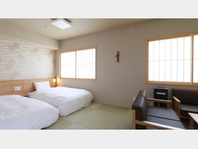 【禁煙】ファミリールーム 41.28～41.80平米　サータ社製ベッド（1200×1950㎜　4台）