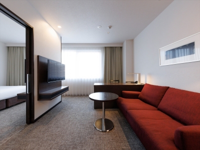 【デラックスダブル(北館) 33㎡】ゆとりのある客室にクイーンサイズ以上のベッドが設備された快適空間