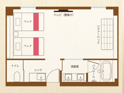 ジュニアスイート　お部屋の見取り図（ハローキティ、シナモロール）