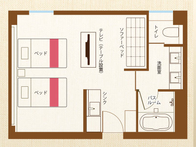 ジュニアスイート　お部屋の見取り図（マイメロディ、リトルツインスターズ、ポムポムプリン）