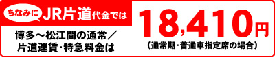 ちなみにJR片道代金では