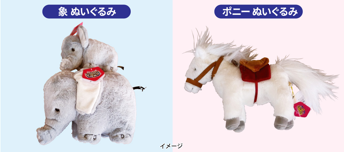 象とポニーのぬいぐるみイメージ