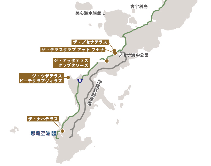 沖縄のザ·テラスホテルズマップ