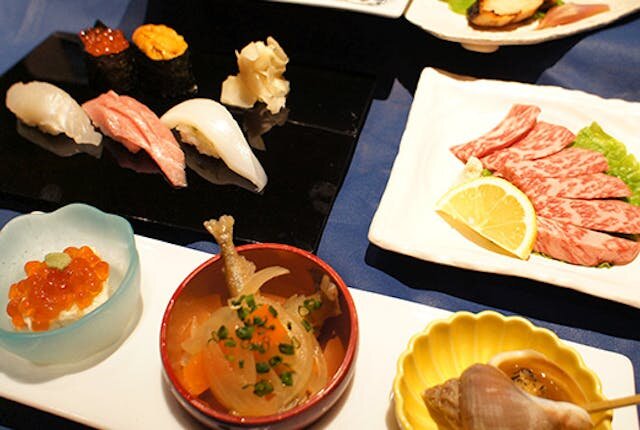 【おまかせコース 大地】前菜 お造り、料理3品、にぎり...