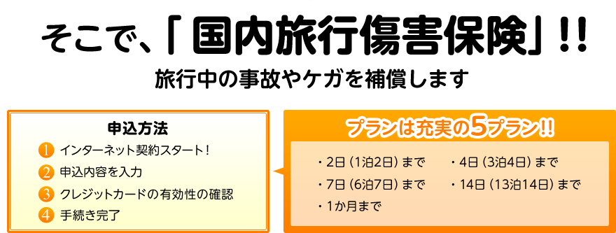 そこで、「国内旅行傷害保険」！！旅行中の事故やケガを補償します