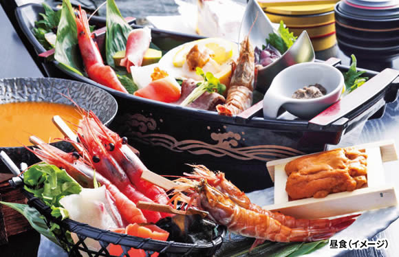 城崎温泉街散策もお楽しみ　浜坂地エビ食べ比べと海鮮うにしゃぶ　日帰り